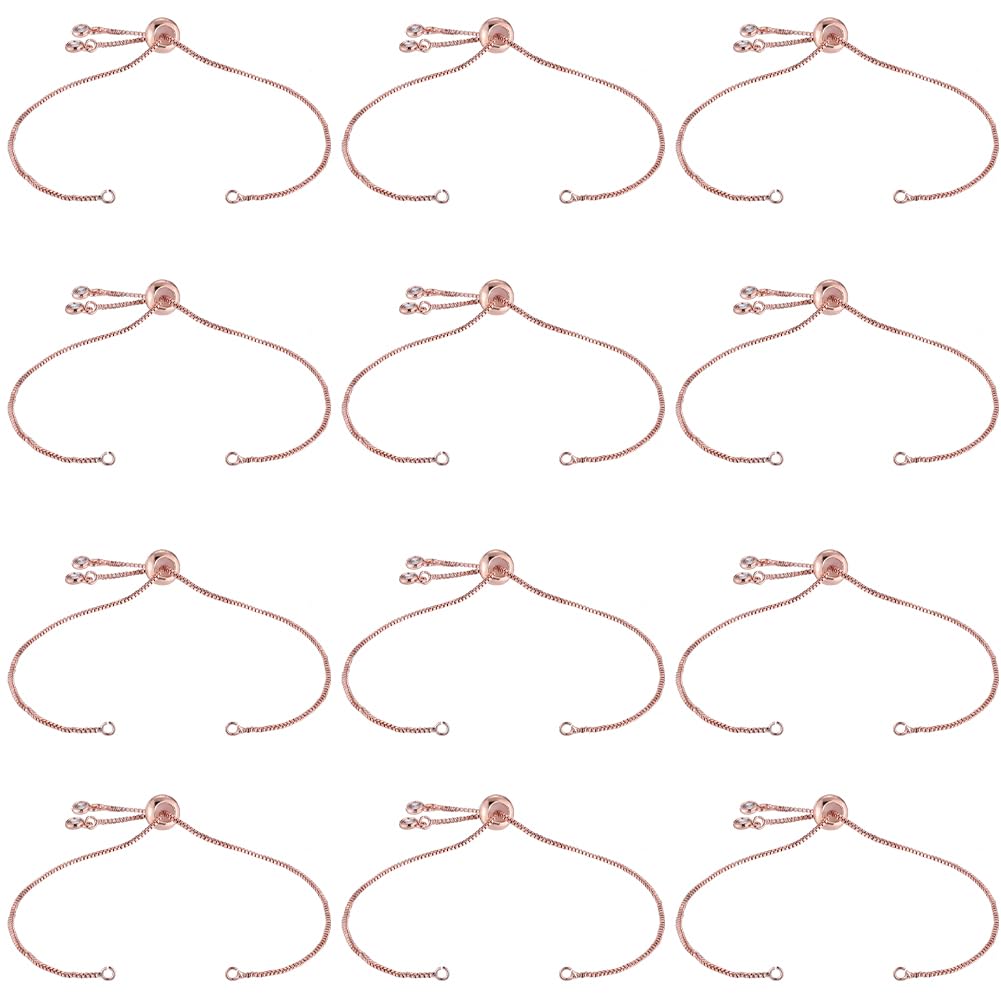 SOFPLATESOFPLATE 1 Box 12Pcs Slider Chain Bracelets Adjustable Slider Bracelet Brass Extender Chains with Rhinestone Ball End Rose Gold Slider Bracelet Findings for jewellery Making Chains Supplies DIY Bracel