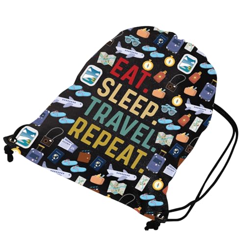 JYTAPP Holiday Vacay Drawstring Bag Traveler Gift Eat Sleep Travel Repeat Backpack Vacation Trip Gift World Traveler Gift2