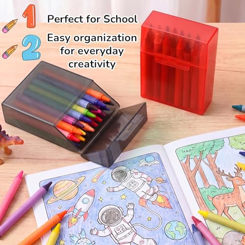 Image of Clabby 4 Pcs Clear Plastic Crayon Boxes Hold 24 Count, Red,Dark Gray