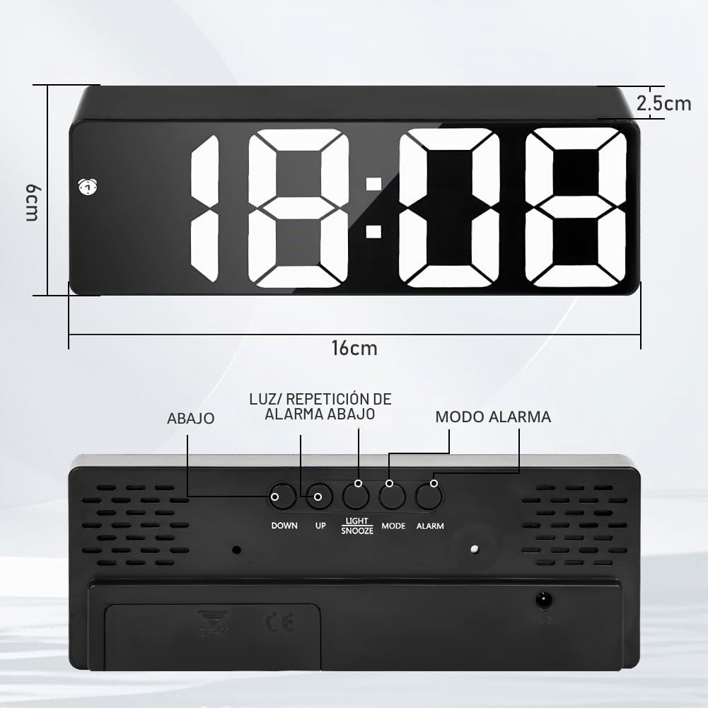 flintronic LED Despertador Digital, Reloj Despertador Digital con Temperatura, Puerto de Carga USB/Batería, 12/24 Horas, 4 Brillo Ajustable, para el Hogar, Dormitorio, Oficina, 7in