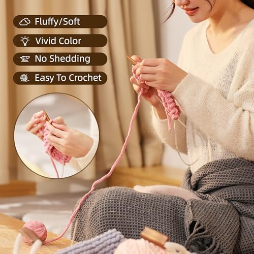 Image of Plush Chenille Chunky Yarn for Crocheting 100g(54.6yd) - Bulky Thick Fluffy Yarn for Knitting- Soft Velvet for Baby, Blanket Knitting Blanket Yarns- Amigurumi Yarns (3-Cotton Candy)