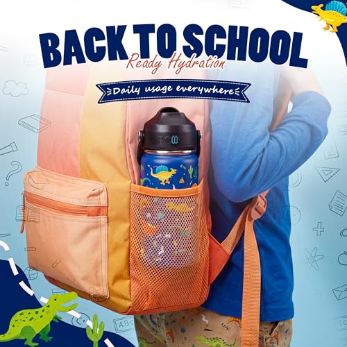 Image of Rioware Kids Insulated Stainless Steel Water Bottle 350ml | Double Wall Vacuum | 24 Hrs Cold & 12 Hrs Hot | Leakproof Flip Top with Straw | BPA-Free | School Bottle with Carry Loop (350 Ml, Blue)
