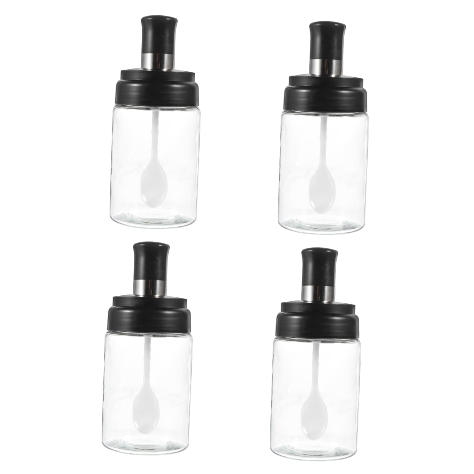 MUCKLILY 4Pcs Spice Jars Transparent Seasoning Holders with Spoon Condiment Containers for Kitchen Bbq Indoor Outdoor Dining