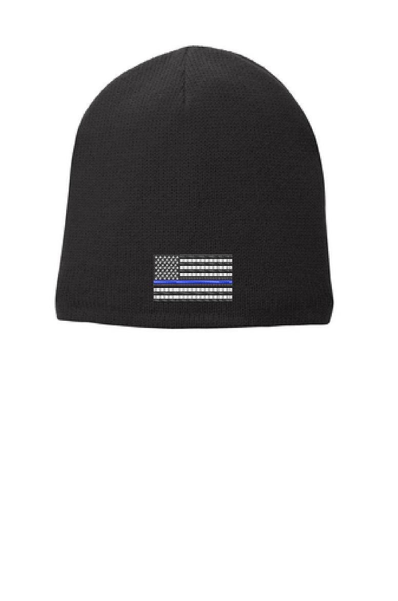 Yellow Dog Thin Blue Line Subdued American Flag Skull Cap Beanie