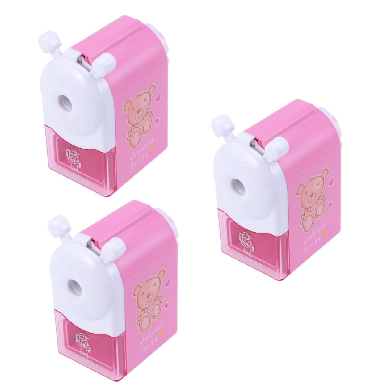 Ciieeo 3pezzi Temperamatite Manovella Cartoon Per Ragazzo Ragazza Design Casa Per Scuola e Ufficio Compatibile Con Matite Standard e Triangolari Leggero e Pratico Color Rosa