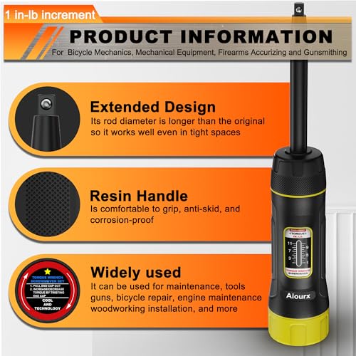 Image of Long Shank Torque Screwdriver Set, 1-11 Inch Pounds lbs, 32 Piece 1 /4 inch Drive Torque Screwdriver Wrench with S2 Steel Bits for Bicycle Mechanics, Mechanical Equipment, and Mounting