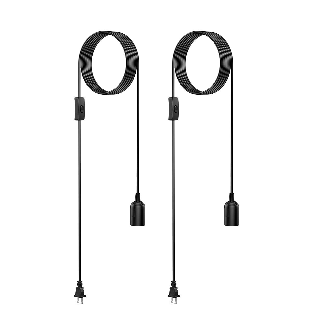 2-Pack Hanging Light Cord,15 ft Plug in Pendant Light Cord with On/Off Switch E26 E27 Socket (no Bulb Included) Hanging Lantern Cord, Black…