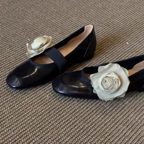 Women's Square Toe Ballet Flat Low Heel Flower Dress Shoes with Leather Lining for Work, Walking, Shopping and Dancing 20252