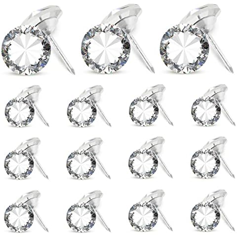 Uenhoy 60 Pcs Crystal Upholstery Nails Tacks 3/4 Inch (20mm) Furniture Upholstery Tacks for Decoration, Diamond Crystal Decorative Push Pins for Sofa Headboard Wall Decor Cover