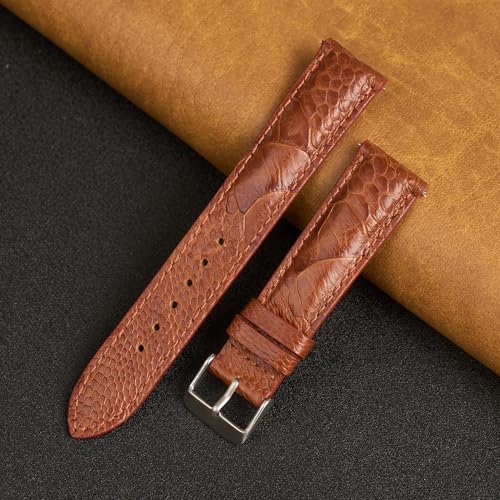 Vinacreations 19mm Brown Ostrich Leather Watch Band, Men's Quick Release Strap, Extra Soft & Handmade, Stainless Steel B