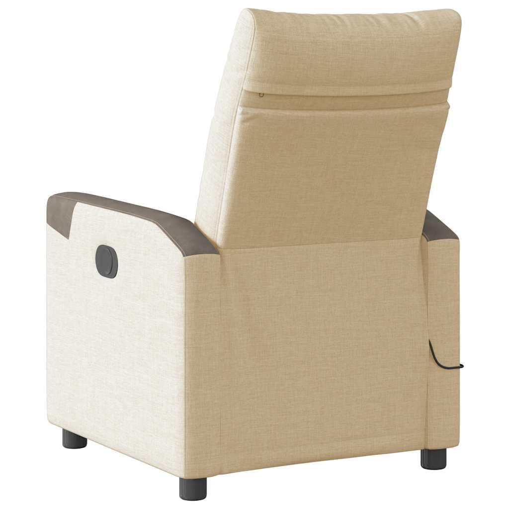 Massagesessel Creme Stoff mit 6-Punkt-Vibrationsmassage, Verstellbarer Rückenlehne 135 Grad, Holz Metall Gestell, Polster Lounge Sessel, ergonomisch bequem für Wohnzimmer, Büro