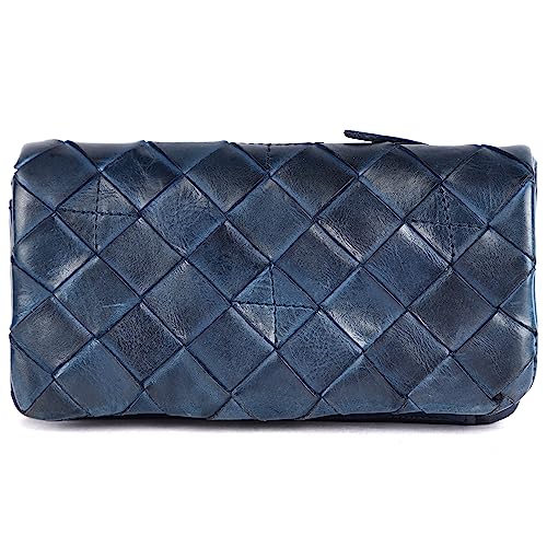 Genuine Leather Wallets for Women, Small Wallet for Ladies Zipper Coin Purse Credit Card Holder with Strap (VL-167-NAVY)