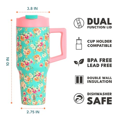 Image of Elemental 100% Leak Proof 32oz Tumbler with Handle & Straw Travel Mug | Stainless Steel Double Wall Insulated Tumbler for Hot and Cold Beverages with Sip & Straw Lid