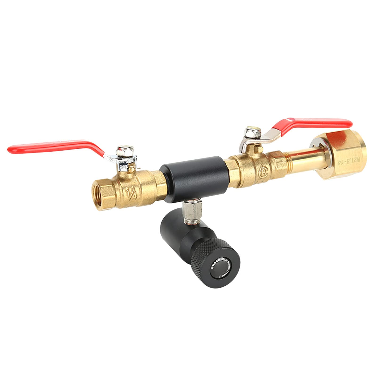 Oumefar Adapter cylindra sodowego, adapter do napełniania cylindra CO2 domowy podwójny zawór CGA320 z czarnym zaworem sodowym ASA do Profesjonalne narzędzia