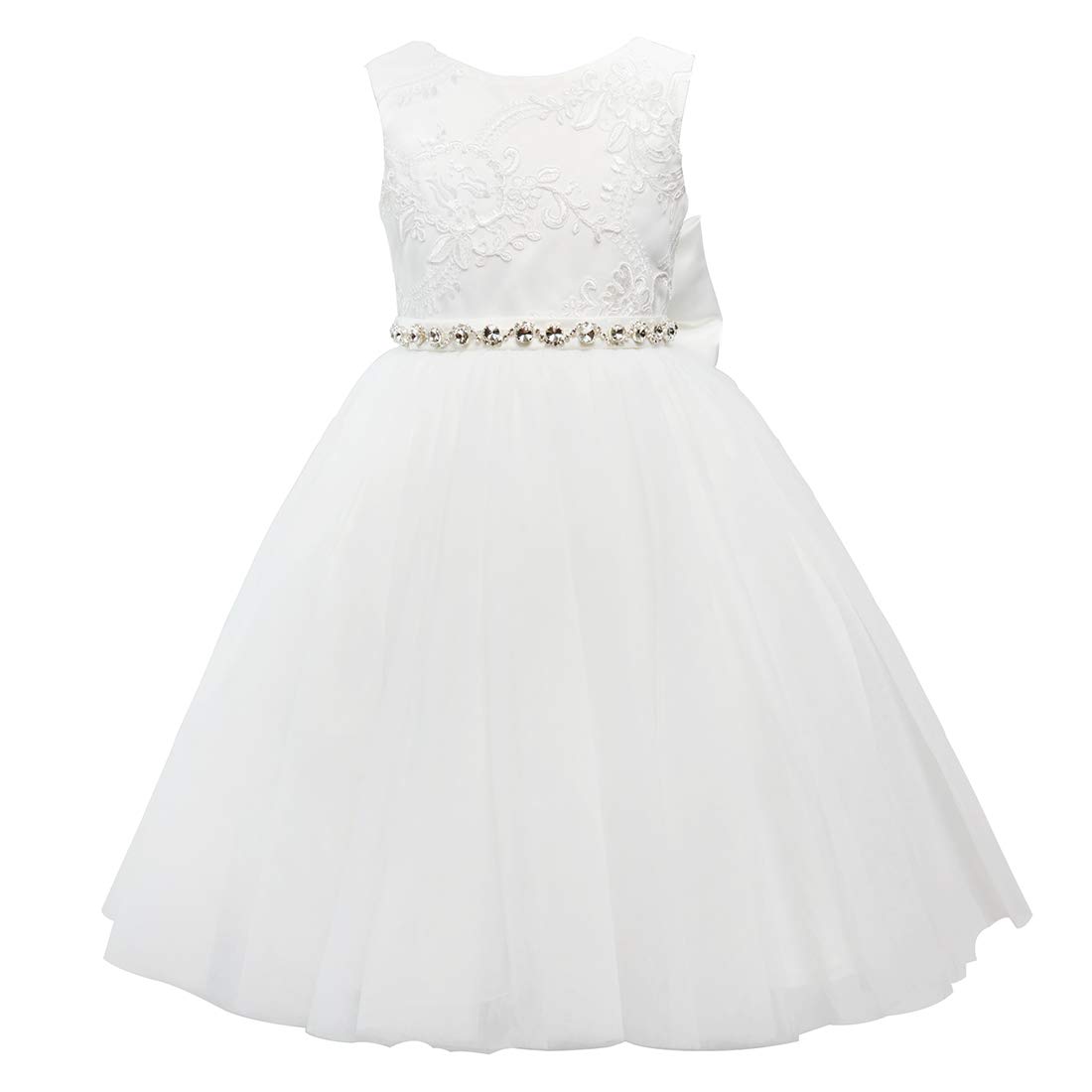 Miama Ivory Tulle Ivory Lace V Back Wedding Flower Girl Dress Christening Communion Dress 2T