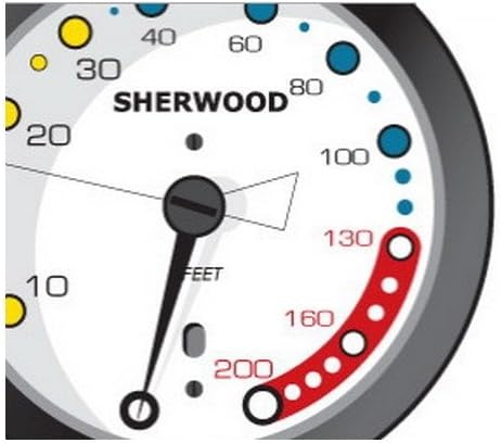 SHERWOOD SCUBA Consola analógica de calibre 2. Presión (PSI) y profundidad (pies). Medidores imperiales.