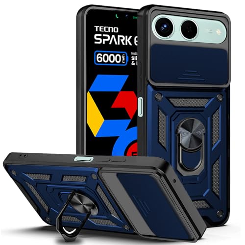 Image of AESTMO Tough Armor Tecno Spark GO 5G Bumper Back Case Cover | Ring Holder & Sliding Camera Shield Cover | 360 Degree Protection Back Case Cover for Tecno Spark GO 5G (Blue)