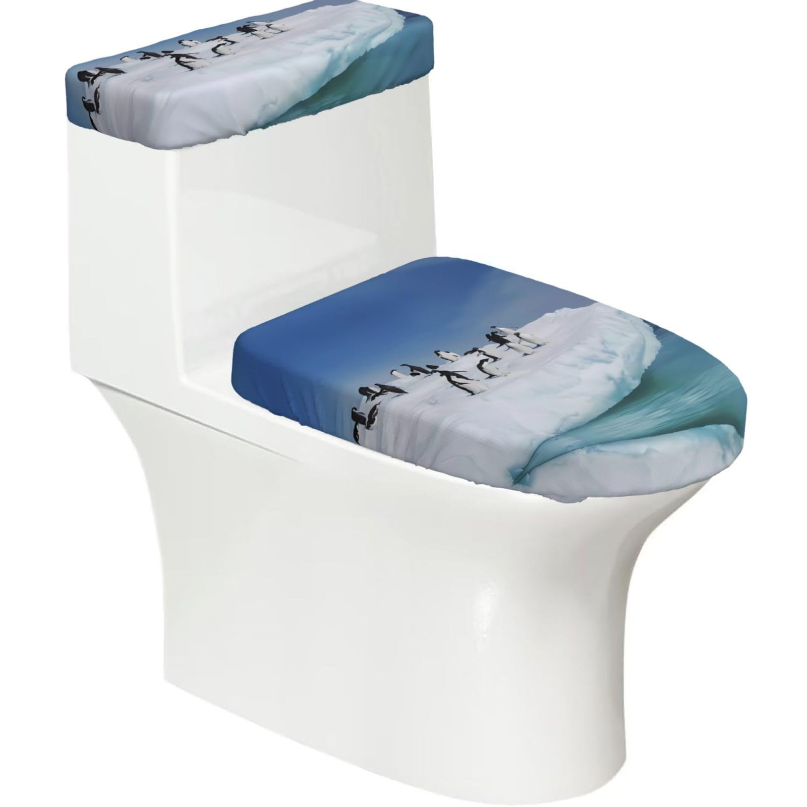 Mrowyc Black Snow Mountain Penguin Printed Toilet Seat Set - Set Of 2 - Universal Toilet Seat Cover - Housewarming Birthday Christmas Gift