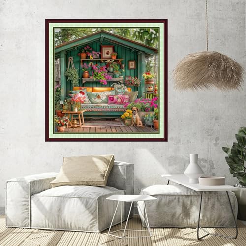 Image of Foxhool Stamped Cross Stitch Kits,11CT Printed Cross Stitch Pattern Full Embroidery Kits for Beginner Needlepoint Kits-Garden Scenery 18x18 inch
