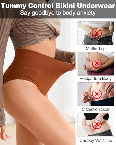 ASIMOON High Waisted Bikini Underwear for Women Tummy Control Cotton Panties Soft Stretch No Show Cheeky Panty3