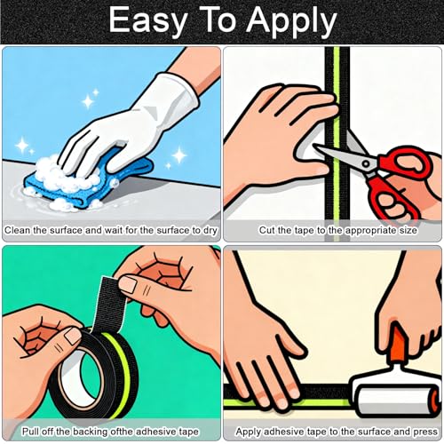 Image of Glow in Dark Anti Slip Tape, 1 inch x 35FT Heavy Duty Waterproof Safety Grip Tape for Stairs, Pool, Bathroom - Black & Glow Stripe Indoor /Outdoor Multi-Purpose Traction Tape