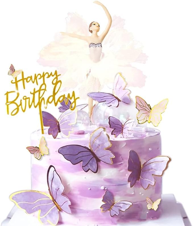 DecoLoral Decor Me Dancing Ballet Girls Butterfly Cake Toppers, 22 Pieces, for Birthday Cake Decorations,Girls Women's Birthday Cake, Cupcake Decorations, Party Supplies