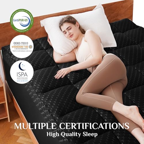 Dual Layer 3 Inch Memory Foam Mattress Topper California King Size, 2 Inch Gel Memory Foam Plus 1 Inch Cooling Pillow Top Mattress Pad Cover, with 8-21 Inch Deep Pocket, Black