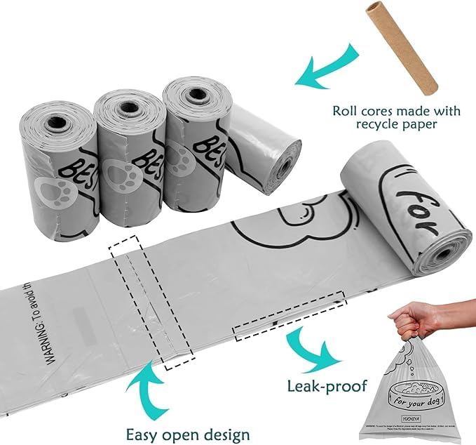 Image of YUCHIYA Dog Poop Bags Holder with UV Flashlight with 1 Roll of Leak-Proof Dog Waste Bags Black Light for for Pet Urine Detector with Built-in LR44 Batteries and Dog Walking Accessories (Dark Gray)