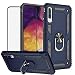 BestShare for Samsung Galaxy A50 Case & Tempered Glass Screen Protector, Rugged Hybrid Armor Anti-Scratch Shockproof Kickstand Cover Compatible Magnetic Car Mount Ring Grip, Blue