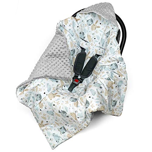 Couverture enveloppante bébé nid d ange siège auto - couverture poussette ressort été chanceliere siege auto bebe en Minky gris avec des étoiles (Minky gris clair avec des animaux, 90cm x 90cm)