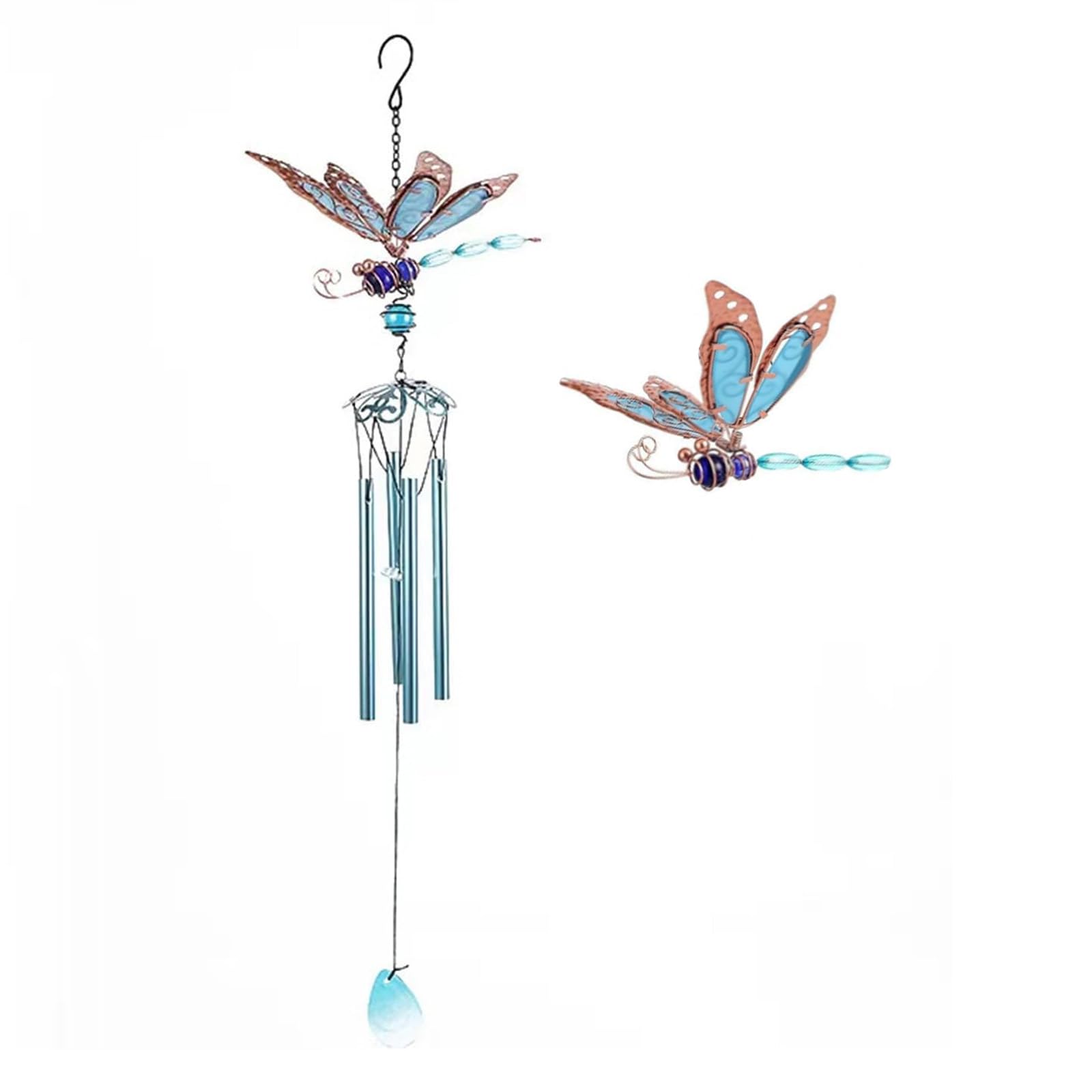 Dragonfly Wind Chimes, Garden Glass Glowing Wind Chimes for Home, Party, Festival Decor, Garden Decoration Indoor/Outdoor,Lifelike Dragonfly Deep Tone