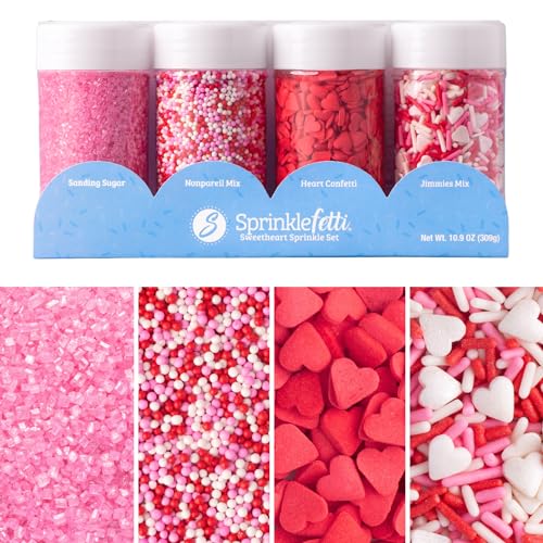 Image of Sweets Indeed Sprinkles, 4 Pack, Edible Sprinkle Mix, Perfect for Cake Decorations, Baking, Ice Cream, Cookies, Cupcake Topper (Sweetheart)