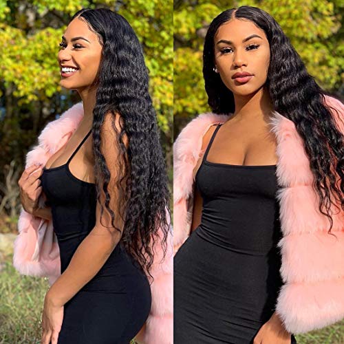 Nadula Brazilian Water Wave Human Hair 13×4 Lace Front Wigs For Women 100% Unprocessed Virgin Wavy Human Hair Wig 130% Density With Baby Hair (14inch, Natural Color)