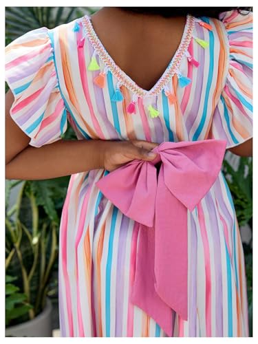 Girl's Striped Cute Dress Bowknot Crew Neck Ruffle Short Sleeve Summer A Line Flowy Dresses3