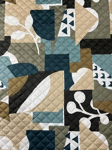 Image of JAPA Abstract Geo Teal-Mustard Quilted Velvet L-Shape Seat-Only Sofa Cover for 3+3 Seater - Non-Slip Washable Daily Use Sofa Protector, Luxury Sofa Mat for Living Room