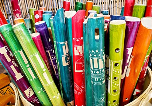 Colored Bamboo Wooden Native Tribal Nature Pattern Flute Woodwind Recorder - Handmade Gifts Ethnic Musical Instruments (Blue) #TOP3