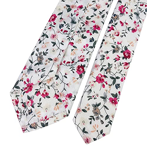 Image of Mantieqingway Men's Cotton Floral Neck Tie 2.56'' Printed Skinny Tie