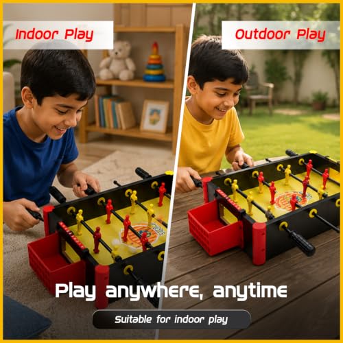 Image of Amazon Brand - Jam & Honey 3 in 1 Tabletop Foosball Game | Mini Football Table with Ludo & Snakes & Ladders | Indoor Board Game for Kids & Family | Age 6+ Years | Compact & Lightweight Design