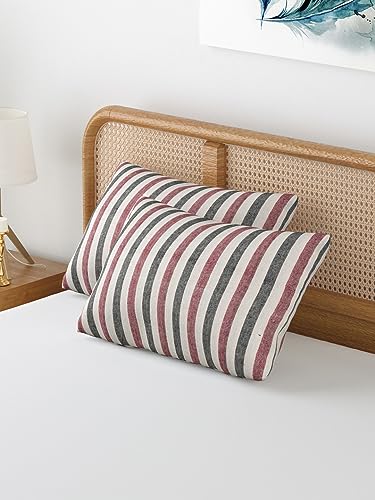Image of 180 TC Pillow Cover Set of 2 | Pillow Cover Cotton 100% | Pillow Cover Set of 2 King Size | Wrinkle Free & Fade Resistance | Striped Pattern | Standard Size | All Season Use (Multicolor2)