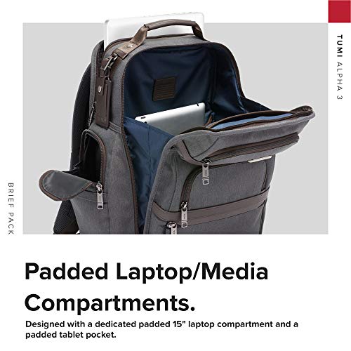 Tumi Alpha 3 Brief Pack - 15" Laptop Backpack With Padded Adjustable Straps - Stores Laptop, Tablet, Toiletries, Snacks, Ipads - Anthracite #TOP5