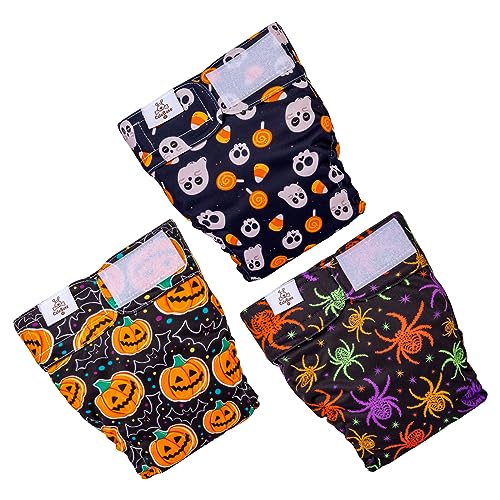 Image of CuteBone Washable Halloween Dog Diapers Female No Tail Hole 3 Pack Reusable Doggie Period Training Pants for Docked-Tail Frenchie French Bulldog Boston Terrier Without Tail WWD10L