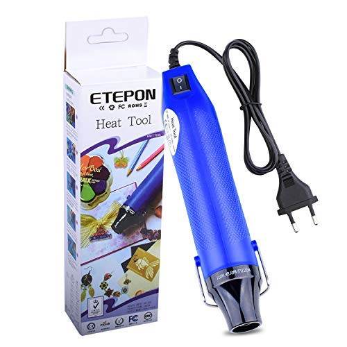 ETEPON Mini Heißluftpistole Elektrische 300W Tragbare Heißluftpistole für DIY Handwerk Prägung, Schrumpfverpackung PVC, Trocknende Farbe, Clay, Stempel, Multi Funktion Hand Halten Hitze Tools(Blau)