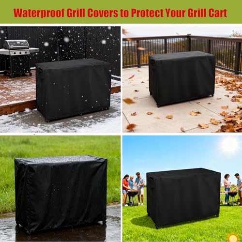 Image of Grill Cart Cover with UV Protection & Windproof Straps | Heavy Duty Covers for Most Standard Grill Carts /Pizza Oven Table
