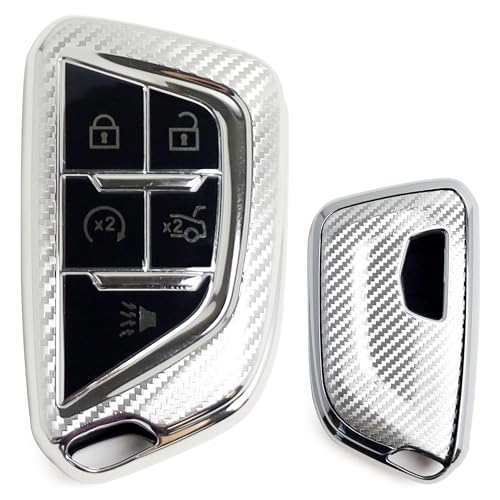 Image of iJDMTOY Silver Chrome Finish Full Coverage TPU Key Fob Protective Case Compatible with 2020-up Cadillac CT5 CT6 XTS XT4 XT5 ATS, etc