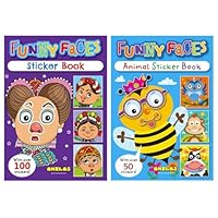 Anilas Set of 2 Books: Funny Faces Sticker Book by Anila's & Animal Funny Faces Sticker Book by Anila's. Ideal for Children Aged 3-8