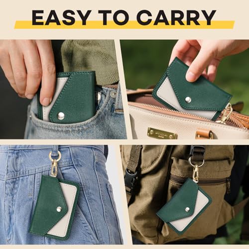 Cute Everyday Card Holder for Women & Girls with Belt Loop,Slim Wallet with Metal Clasp for Transit Cards,ID,Gym Access,Organizer Gifts for Girls(Green)3