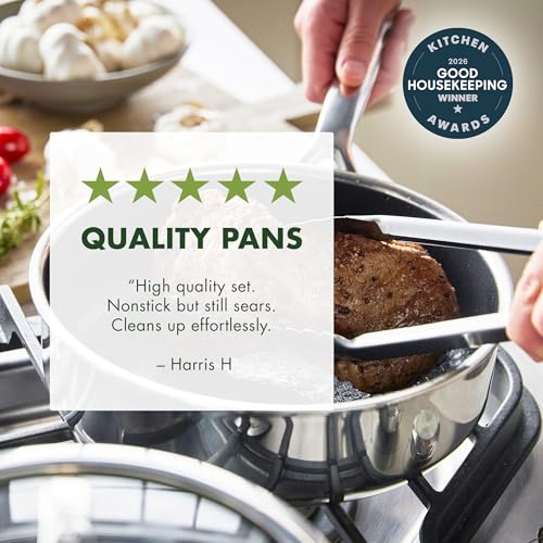 Image of GreenPan Spectra 10 Piece Cookware Set,Hybrid Tri-Ply Stainless Steel, PFAS-Free Ceramic Nonstick Textured Cooking Surface,Induction Pots & Pans with Lids, Dishwasher Safe,Oven & Broiler Temp to 850˚F