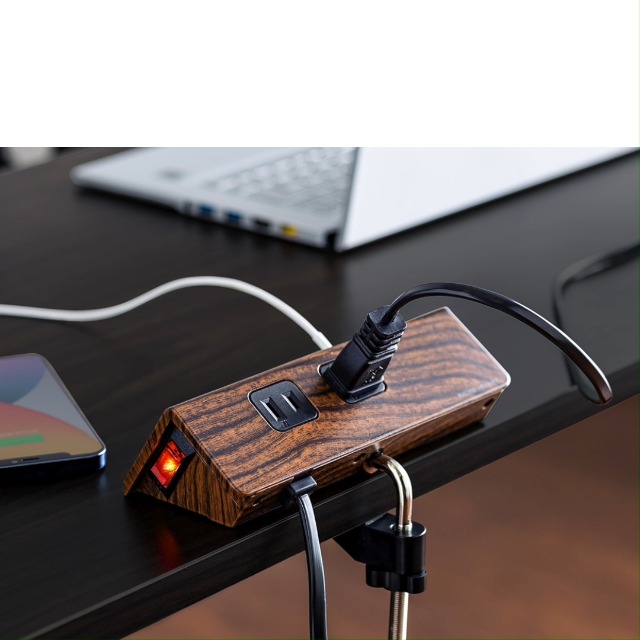 天然仕上げ 欅のトークセン4点セット サンワダイレクト 電源タップ AC4個口 USB A 卓上 クランプ 一括集中