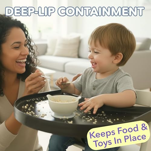 Image of High Chair Tray for Stokke Tripp Trapp - Black - No Baby Set Needed. Suction Surface. Snap-on. BPA Free.