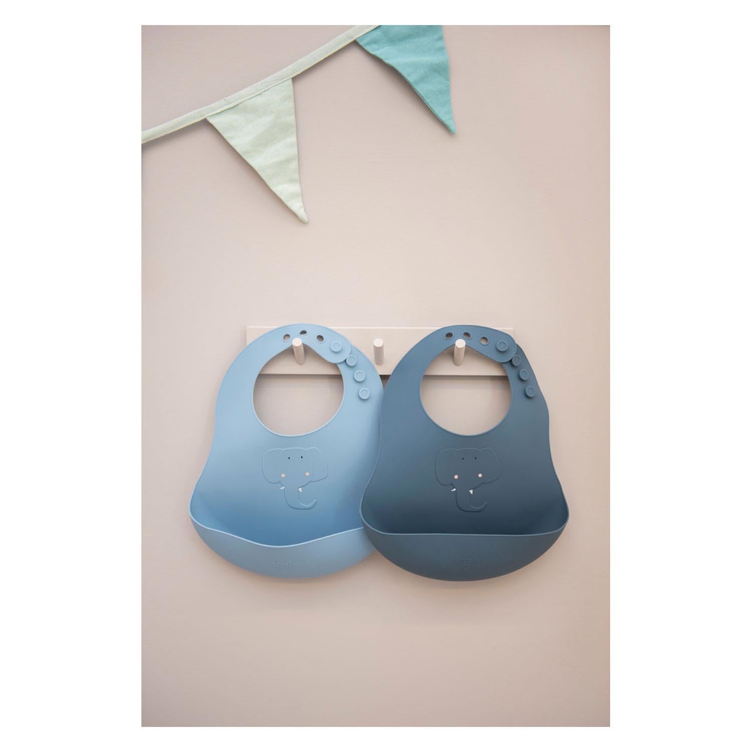 Lot de 2 bavoirs avec récupérateur en silicone Mrs. Elephant - Trixie